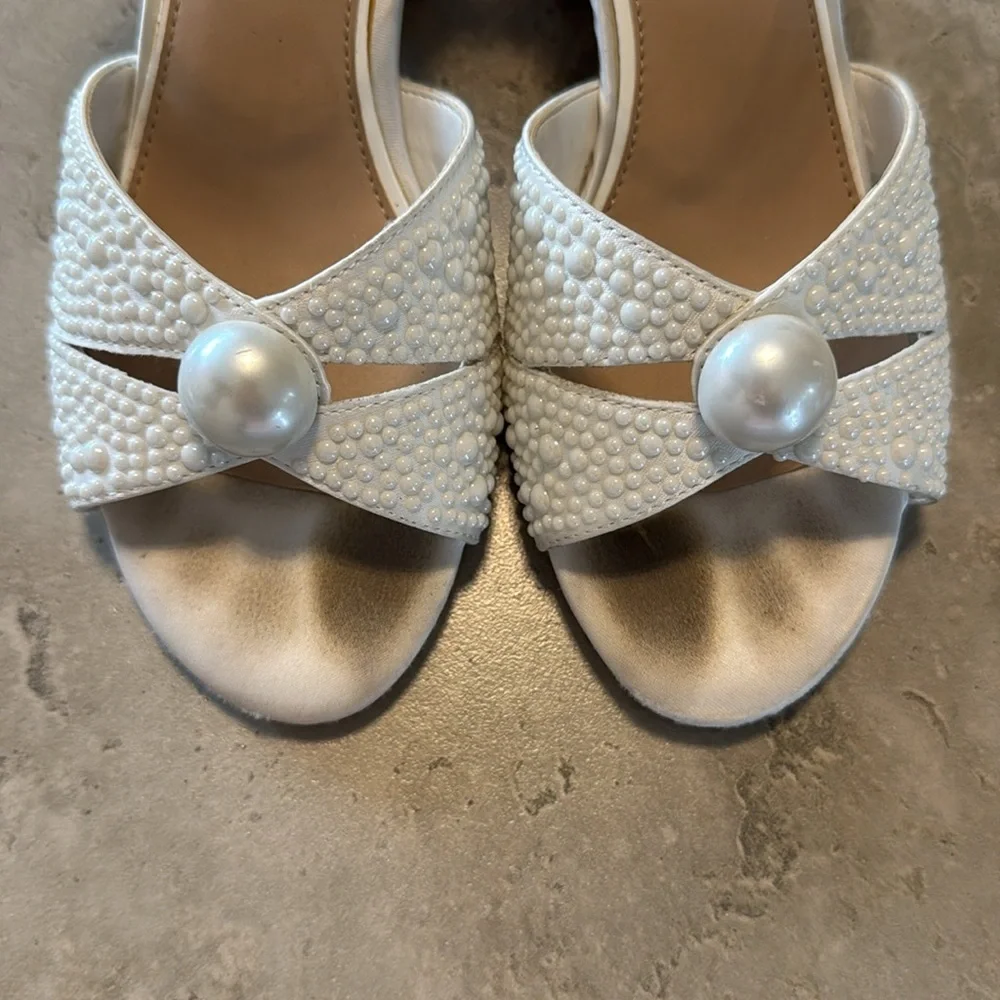 GB Girls White Sandals with Pearl Accent